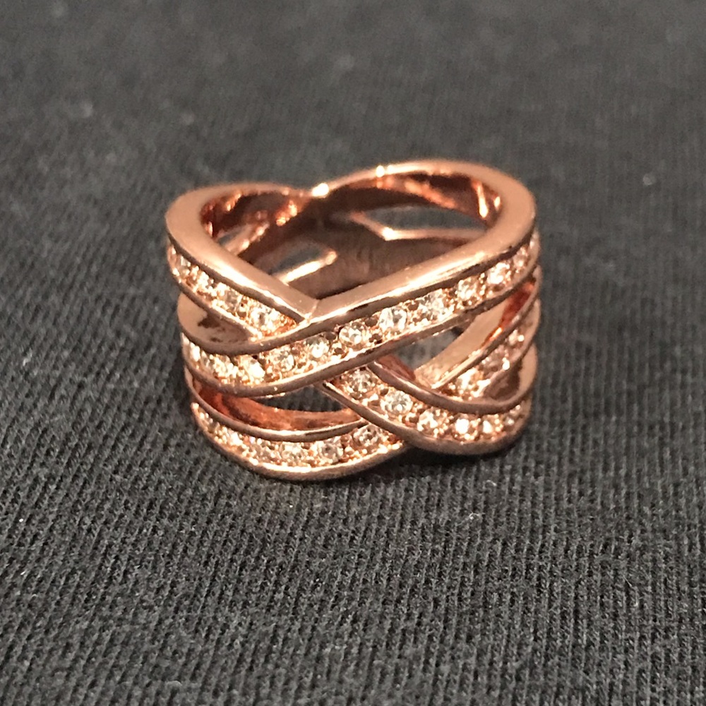 Rose Gold Tone Crisscross Crystal Ring